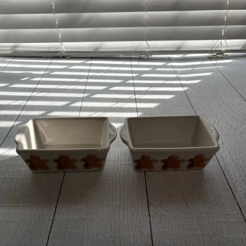 Gingerbread Mini Loaf Baking Dishes Set of 2 Ceramic Holiday